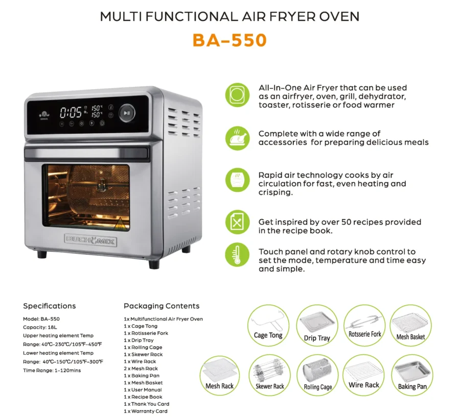 Premium 18L Stainless Steel Multifunctional Smart Air Fryer Oven - Image 7
